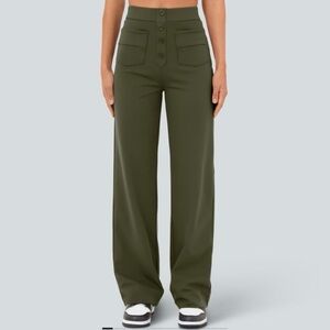 NWOT HALARA High Waisted Button Multiple Pockets Straight Leg Casual Pants
